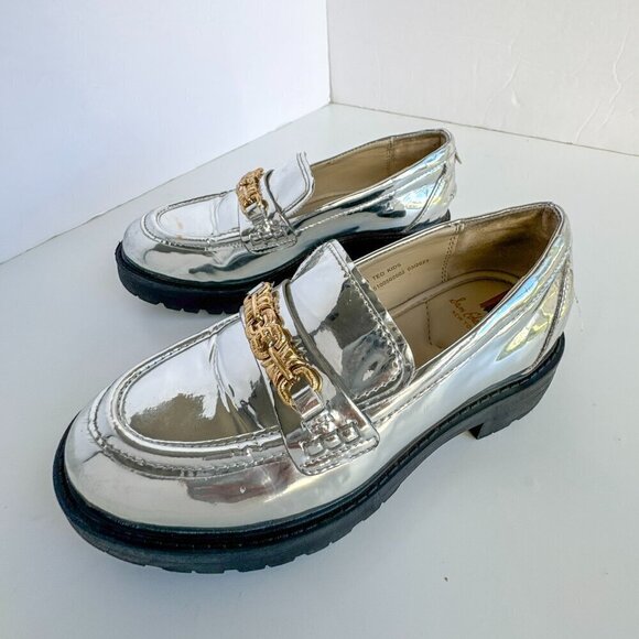 Sam Edelman Other - Sam Edelman Kids' Teo Platform Silver Metallic Loafer Lug Girls Size 13
